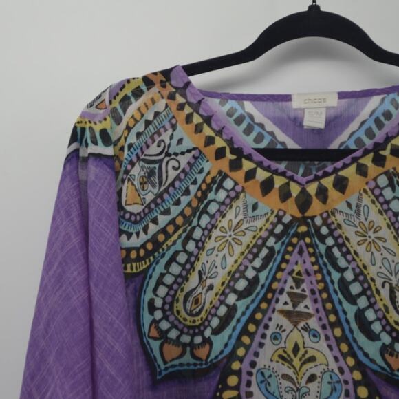 Chico's Small Medium Purple Sheer Blouse Boho Up Top - Picture 5 of 13